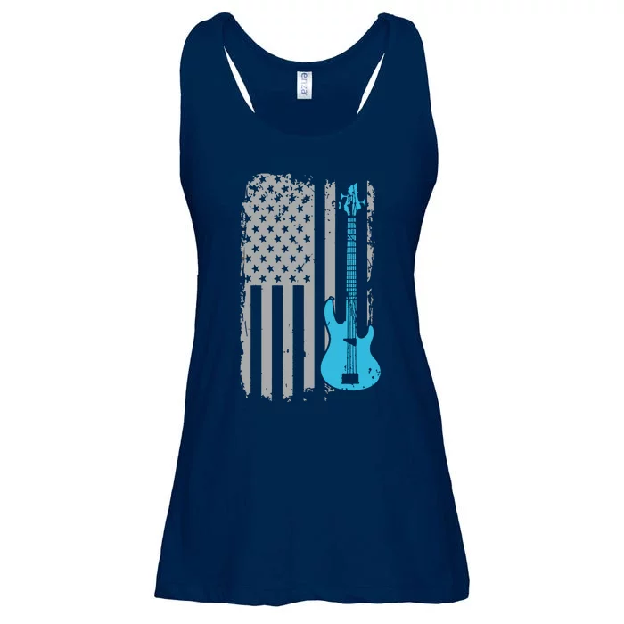 Electric Bass Guitar Player American Flag Musician Ladies Essential Flowy Tank