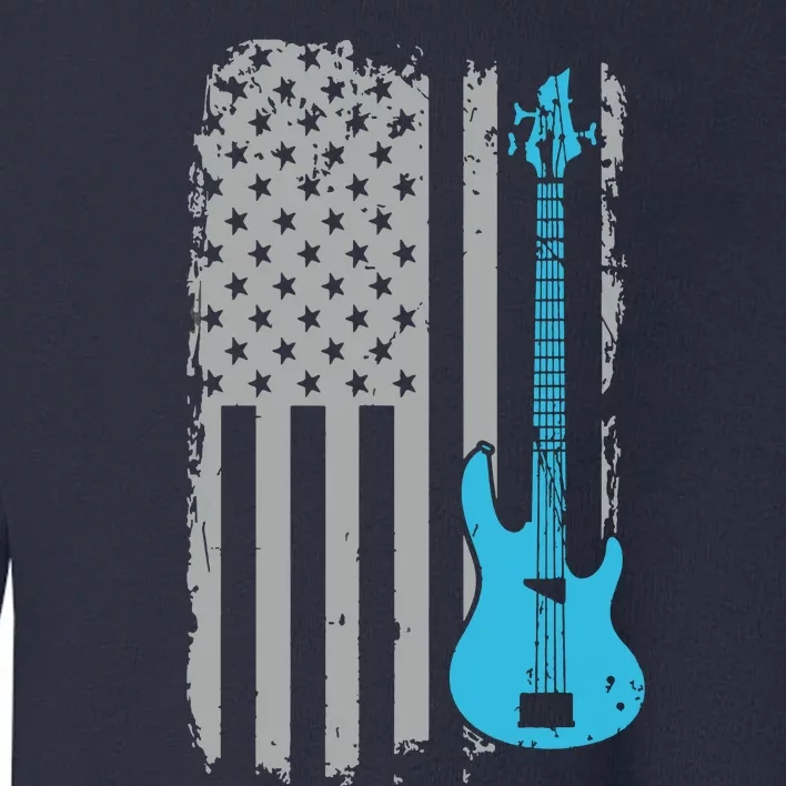 Electric Bass Guitar Player American Flag Musician Toddler Sweatshirt