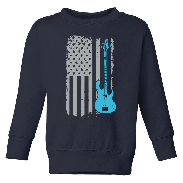 Electric Bass Guitar Player American Flag Musician Toddler Sweatshirt