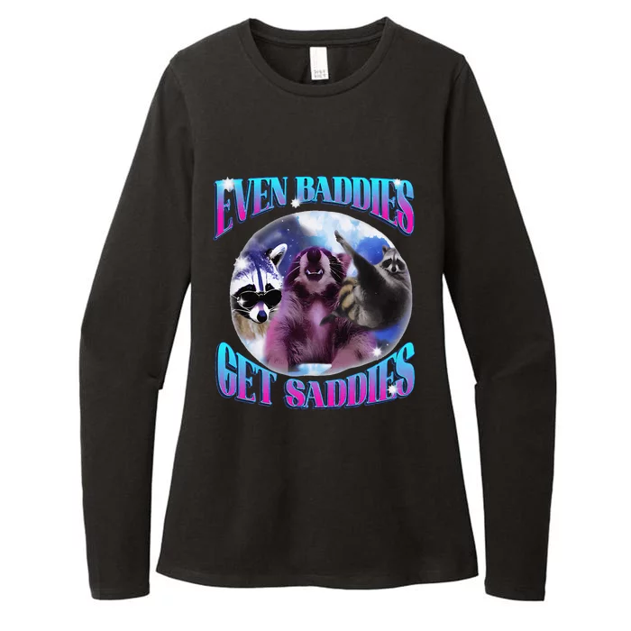 Even Baddies Get Saddies Opossum Funny Womens CVC Long Sleeve Shirt