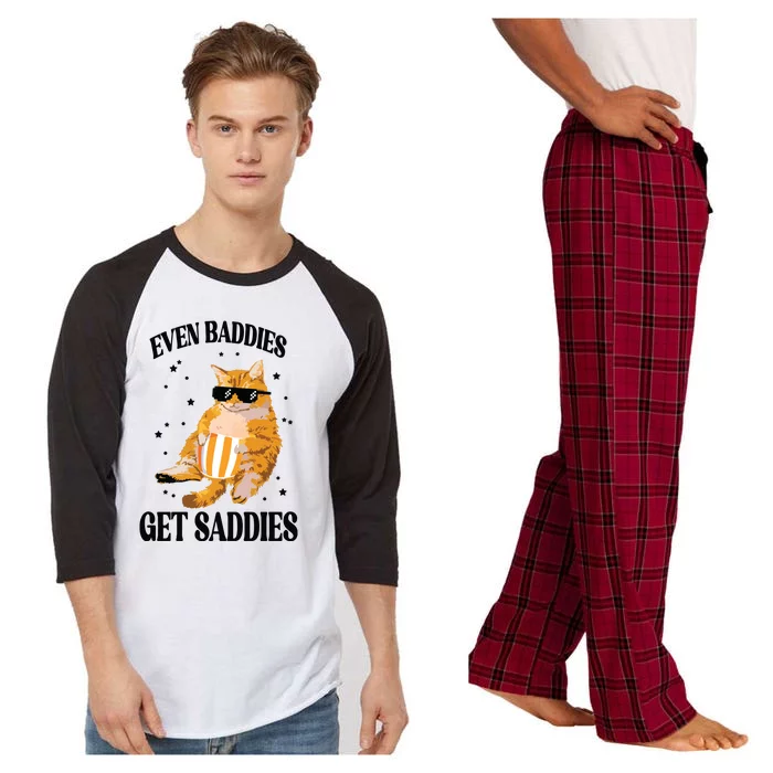 Even Baddies Get Saddies Funny Cat Meme Raglan Sleeve Pajama Set