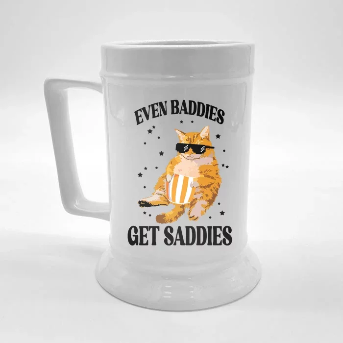 Even Baddies Get Saddies Funny Cat Meme Front & Back Beer Stein