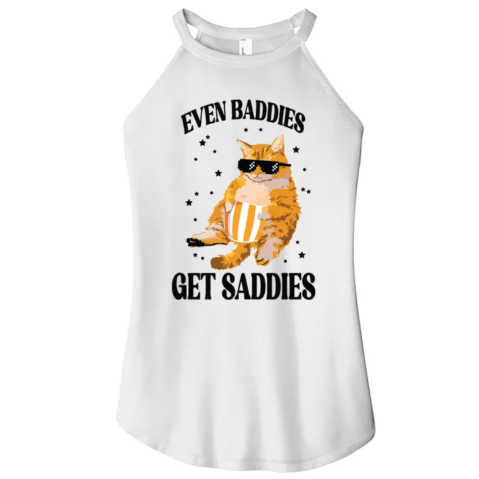 Even Baddies Get Saddies Funny Cat Meme Women’s Perfect Tri Rocker Tank