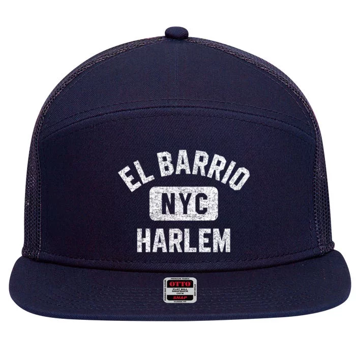 El Barrio Harlem Nyc Gym Style Distressed White Print Great Gift 7 Panel Mesh Trucker Snapback Hat