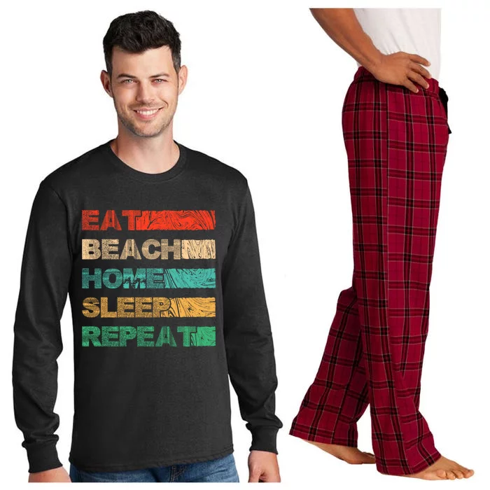 Eat Beach Home Sleep Tan Sunbathing Island Vacation Travel Gift Long Sleeve Pajama Set