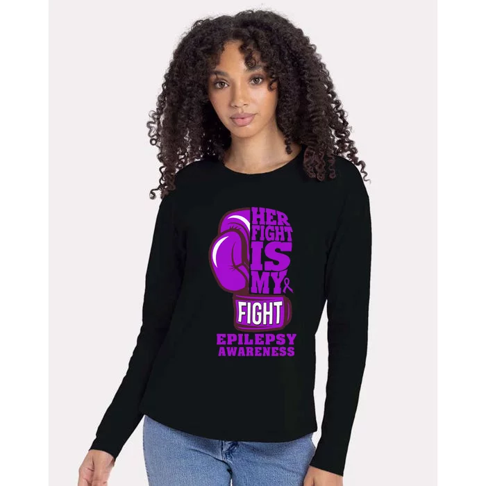 Epilepsy Boxing Her Fight Is My Fight Purple Ribbon Womens Cotton Relaxed Long Sleeve T-Shirt