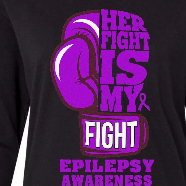 Epilepsy Boxing Her Fight Is My Fight Purple Ribbon Womens Cotton Relaxed Long Sleeve T-Shirt