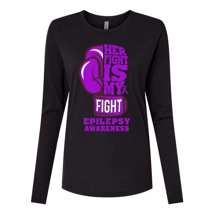 Epilepsy Boxing Her Fight Is My Fight Purple Ribbon Womens Cotton Relaxed Long Sleeve T-Shirt