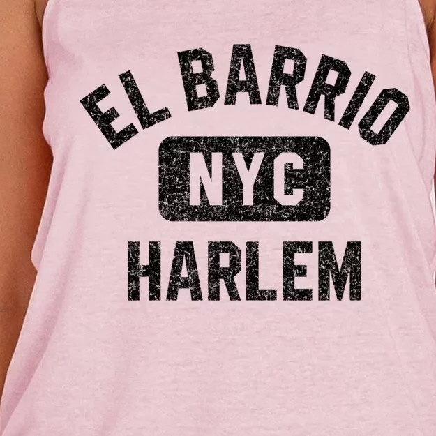 El Barrio Harlem Nyc Gym Style Distressed White Print Gift Women's Knotted Racerback Tank