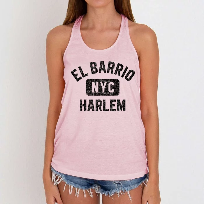 El Barrio Harlem Nyc Gym Style Distressed White Print Gift Women's Knotted Racerback Tank