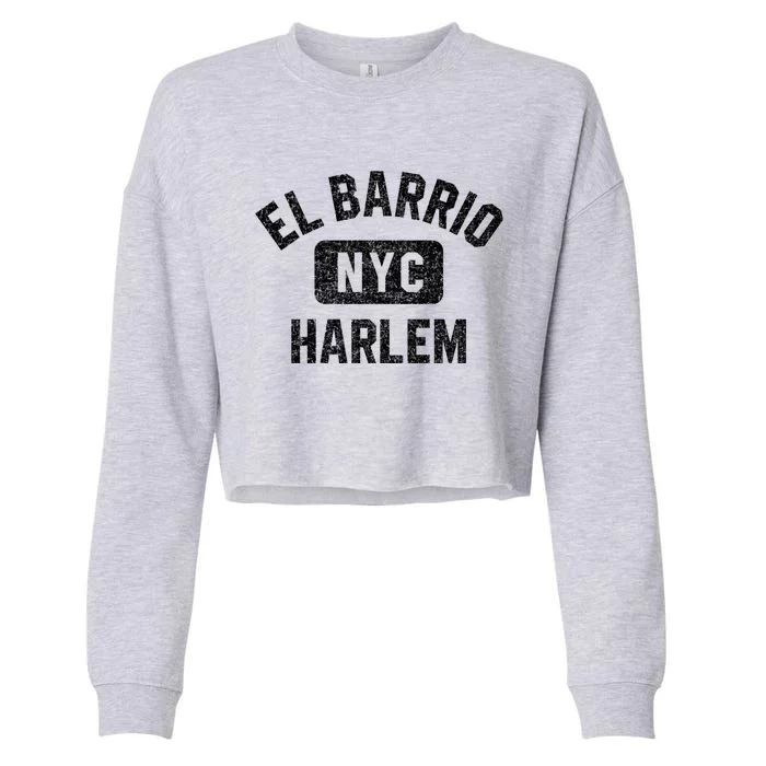 El Barrio Harlem Nyc Gym Style Distressed White Print Gift Cropped Pullover Crew