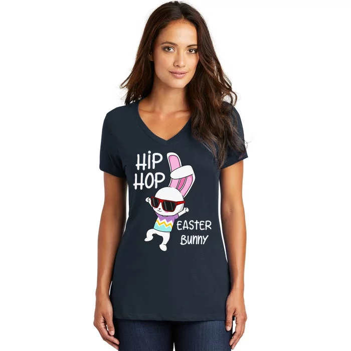 Easter Bunny Hip Hop Gift Funny Music Women's V-Neck T-Shirt