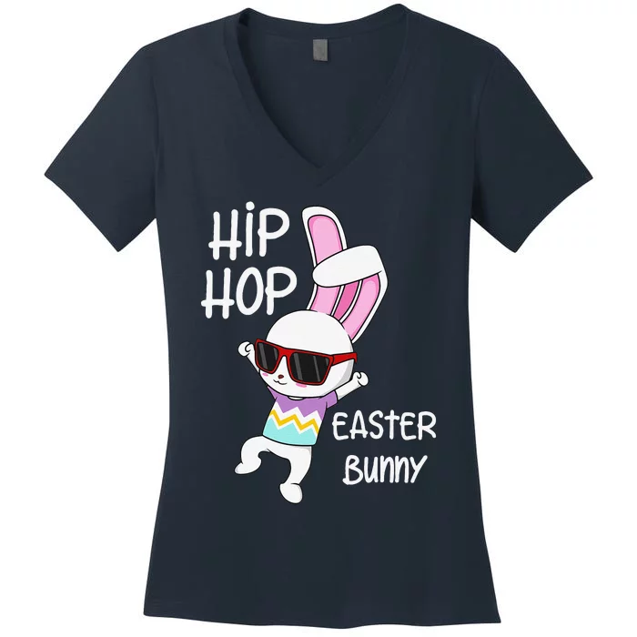 Easter Bunny Hip Hop Gift Funny Music Women's V-Neck T-Shirt