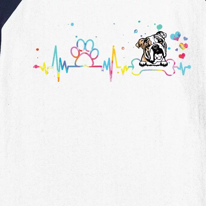 English Bulldog Heartbeat Funny Tie Dye Dog Lovers Baseball Sleeve Shirt