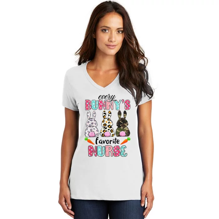 Every Bunnys Is Favorite Nurse Cute Bunnies Easter Women's V-Neck T-Shirt