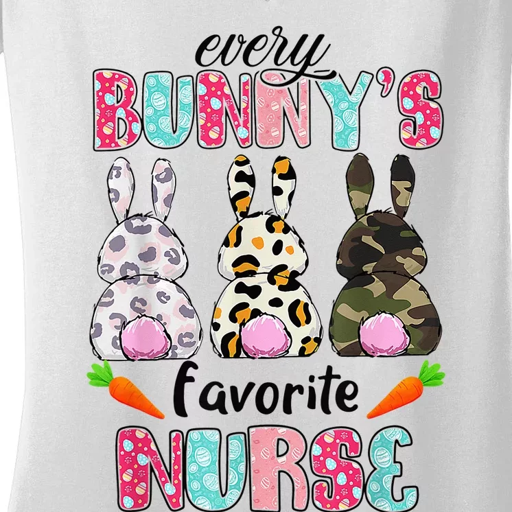 Every Bunnys Is Favorite Nurse Cute Bunnies Easter Women's V-Neck T-Shirt