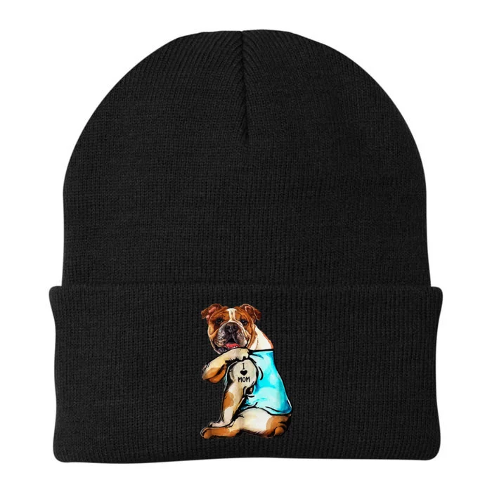 English Bulldog I Love Mom Tattoo Mothers Day Gift Knit Cap Winter Beanie