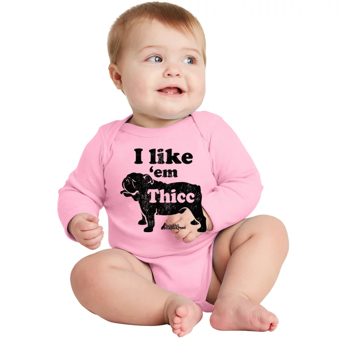 English Bulldog I Like Em Thicc Dog Silhouette Baby Long Sleeve Bodysuit