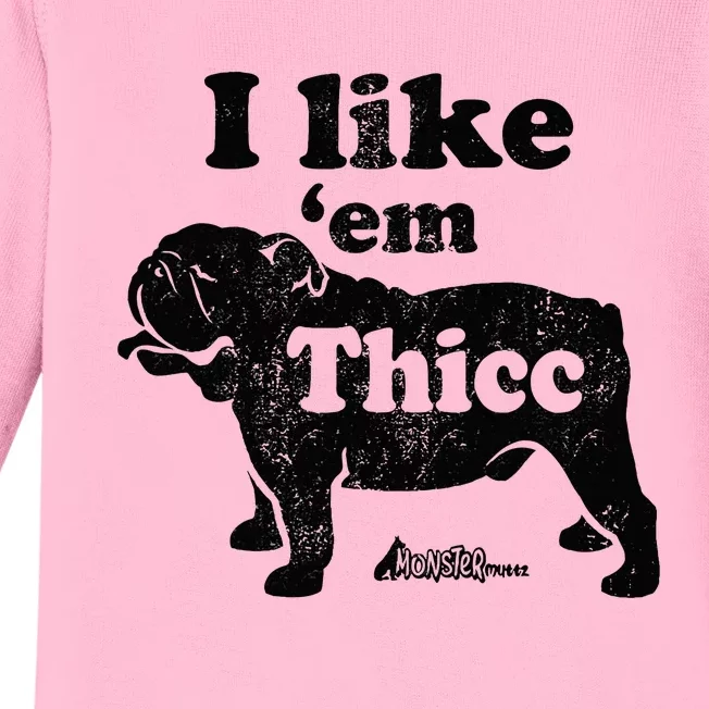 English Bulldog I Like Em Thicc Dog Silhouette Baby Long Sleeve Bodysuit