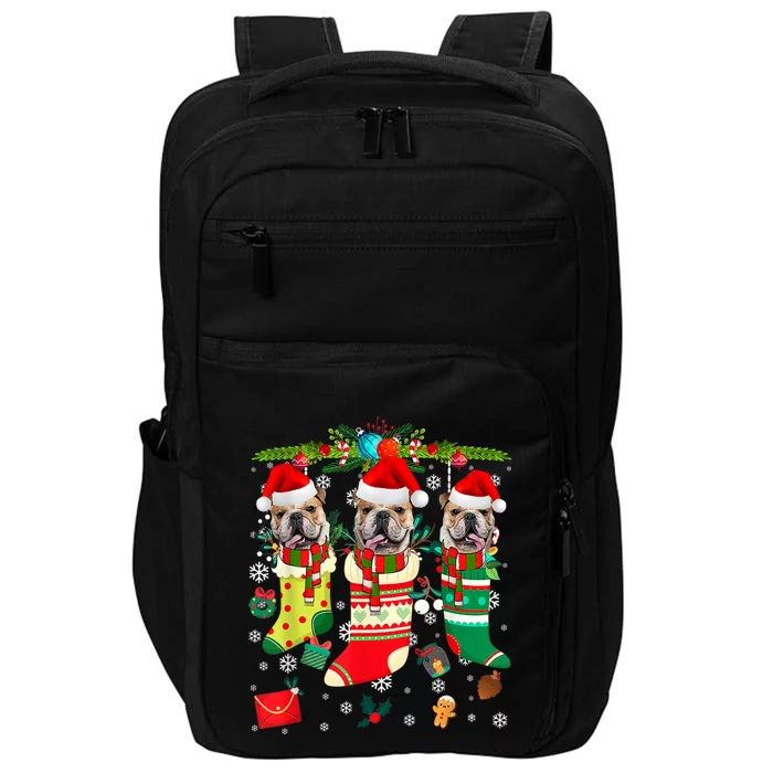 English Bulldogs In Christmas Socks Puppy Lovers Xmas Meaningful Gift Impact Tech Backpack