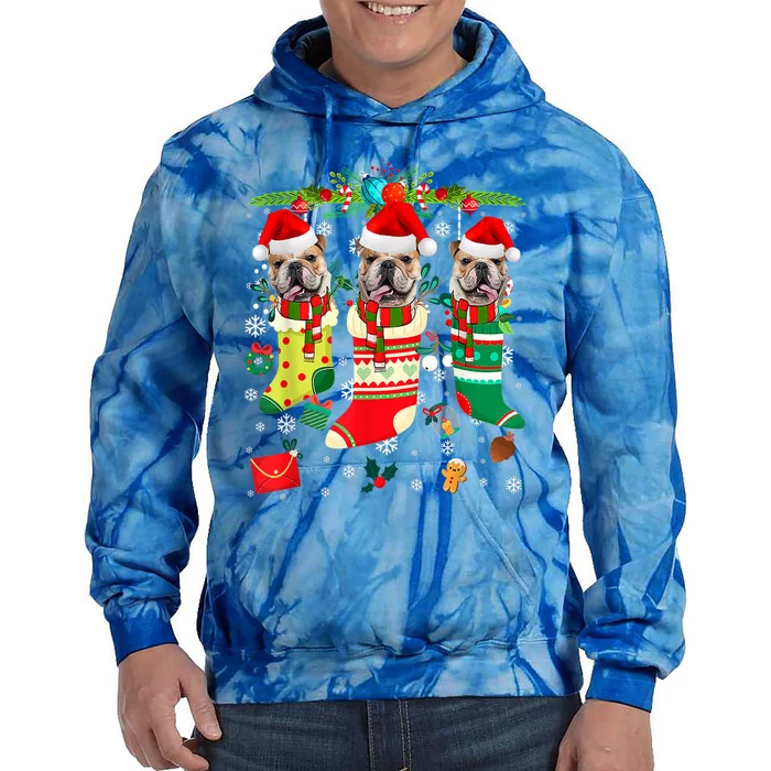 English Bulldogs In Christmas Socks Puppy Lovers Xmas Meaningful Gift Tie Dye Hoodie