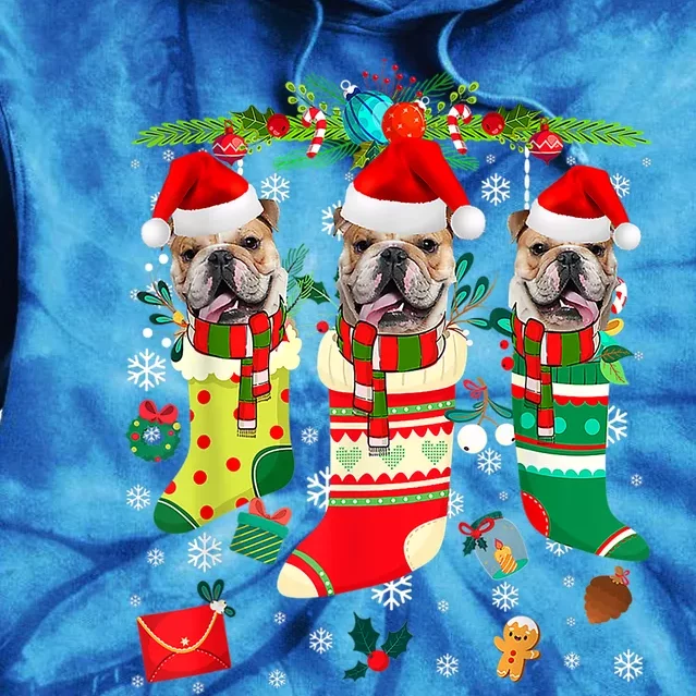 English Bulldogs In Christmas Socks Puppy Lovers Xmas Meaningful Gift Tie Dye Hoodie