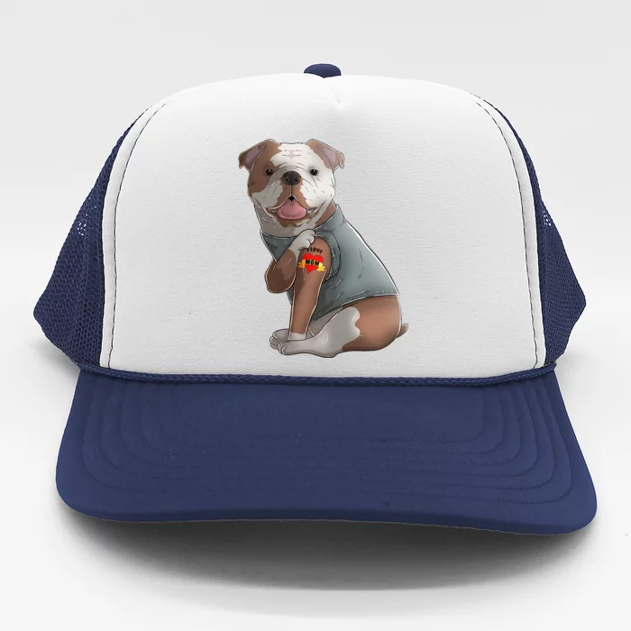 English Bulldog I Love Mom Tattoo Dog Mothers Day Trucker Hat