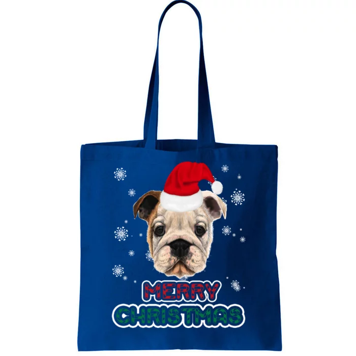 English Bulldog In Santa Hat Merry Christmas Funny Dog Xmas Gift Tote Bag