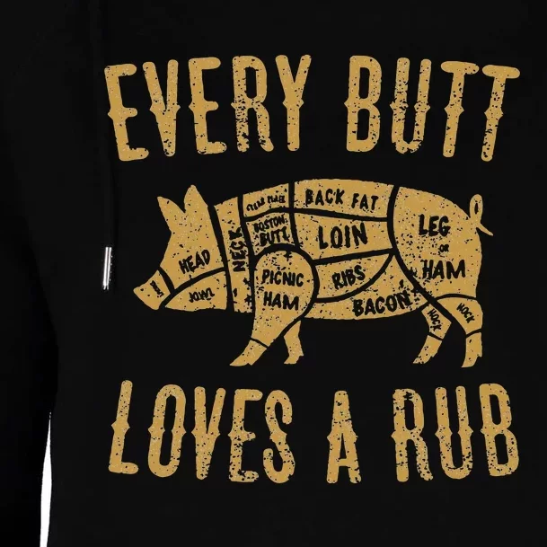 Every Butt Loves A Good Rub Funny Pig Pork Bbq Womens Funnel Neck Pullover Hood