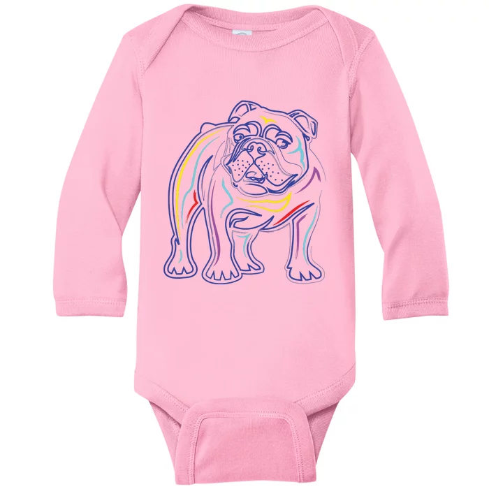 English Bulldog Lovers Line Drawing Artsy Bulldog Baby Long Sleeve Bodysuit