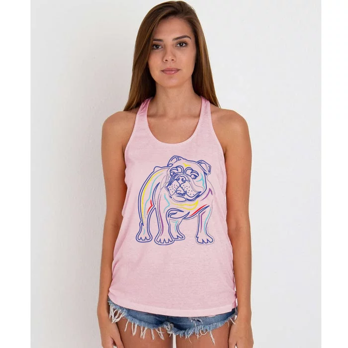 English Bulldog Lovers Line Drawing Artsy Bulldog Women's Knotted Racerback Tank