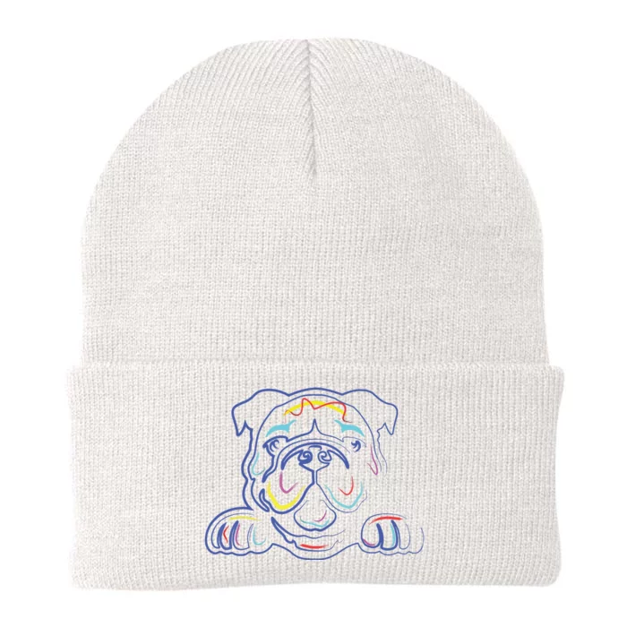 English Bulldog Lovers Line Drawing Artsy Bulldog Knit Cap Winter Beanie