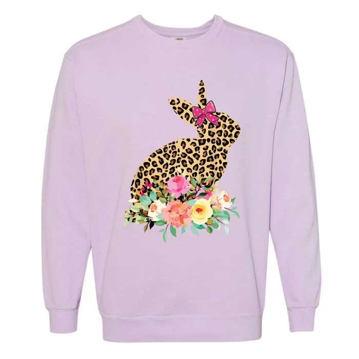 Easter Bunny Leopard Print Women Happy Easter Day Garment-Dyed Sweatshirt