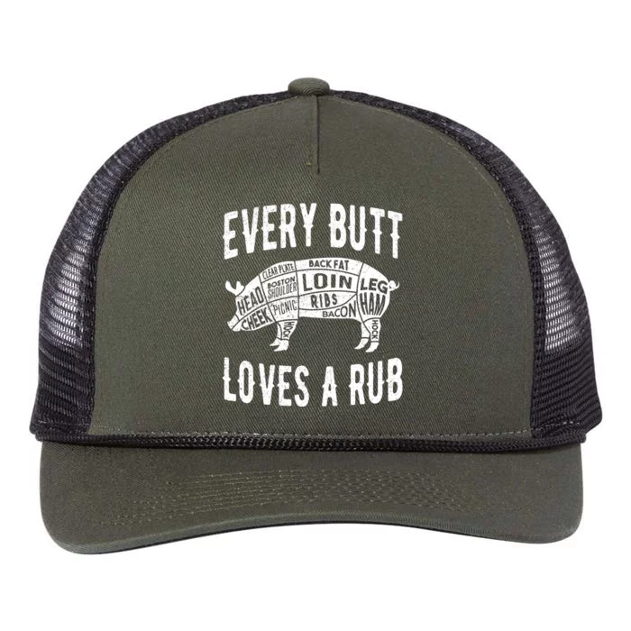 Every Butt Loves A Rub Funny BBQ Meat Smoker Barbecue Retro Rope Trucker Hat Cap