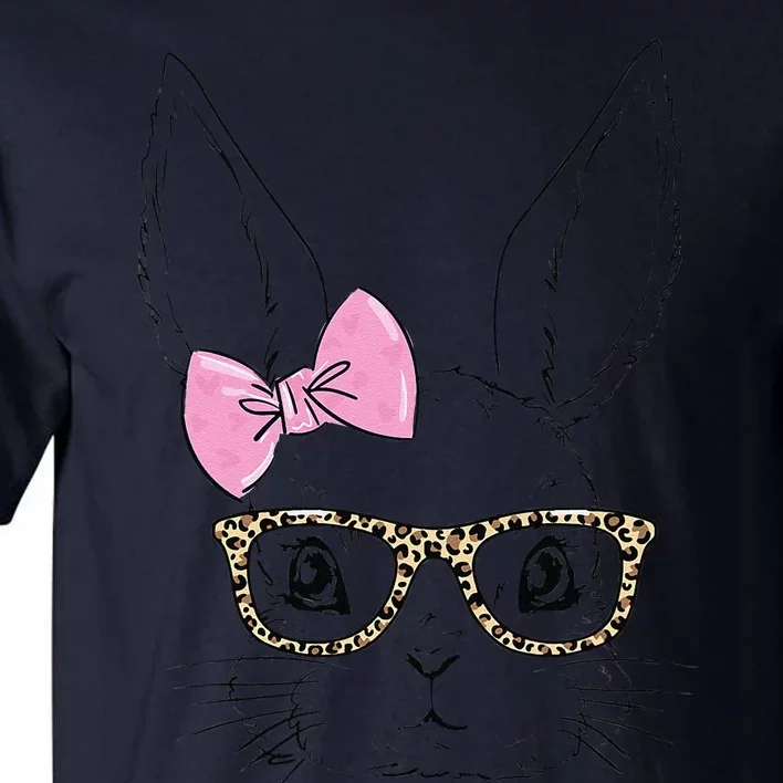 Easter Bunny Leopard Glasses Bow Tie Easter Day Women Tall T-Shirt