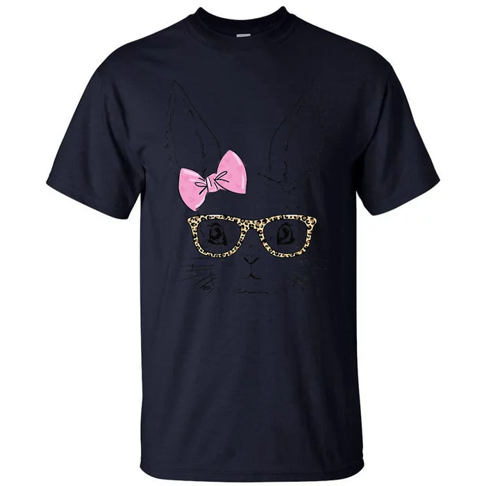 Easter Bunny Leopard Glasses Bow Tie Easter Day Women Tall T-Shirt