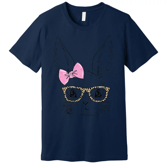 Easter Bunny Leopard Glasses Bow Tie Easter Day Women Premium T-Shirt