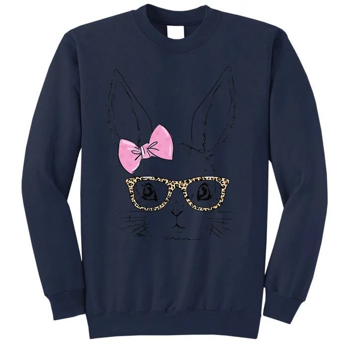 Easter Bunny Leopard Glasses Bow Tie Easter Day Women Tall Sweatshirt