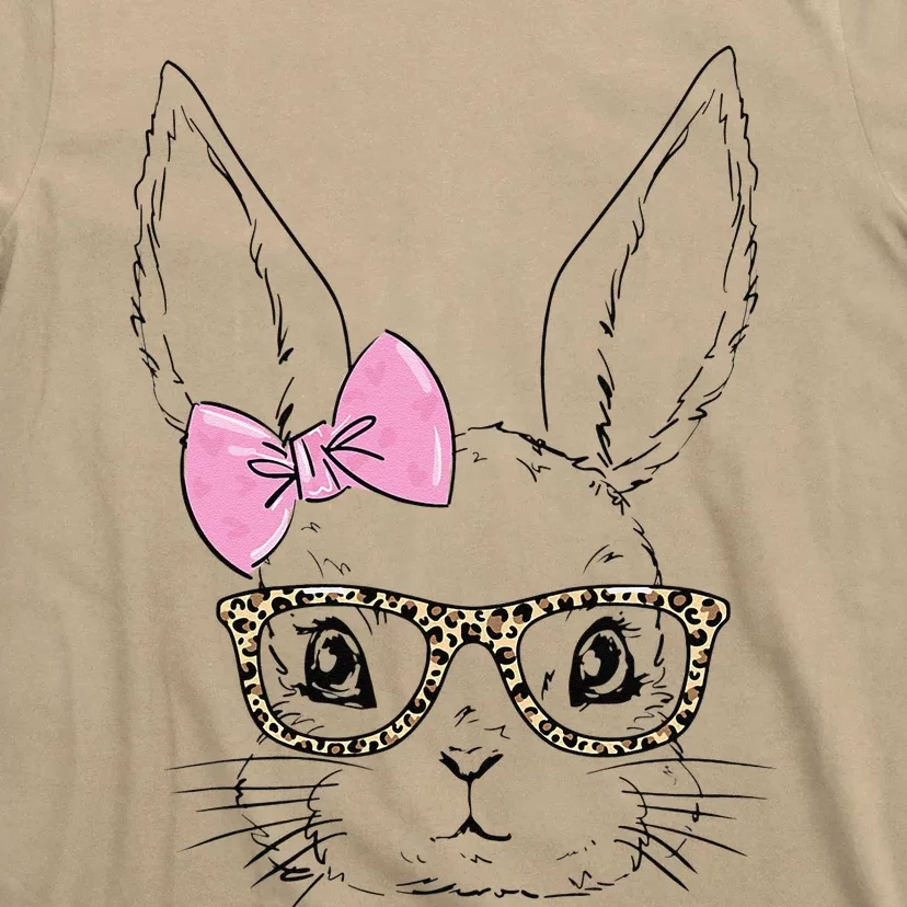 Easter Bunny Leopard Glasses Bow Tie Easter Day Women T-Shirt