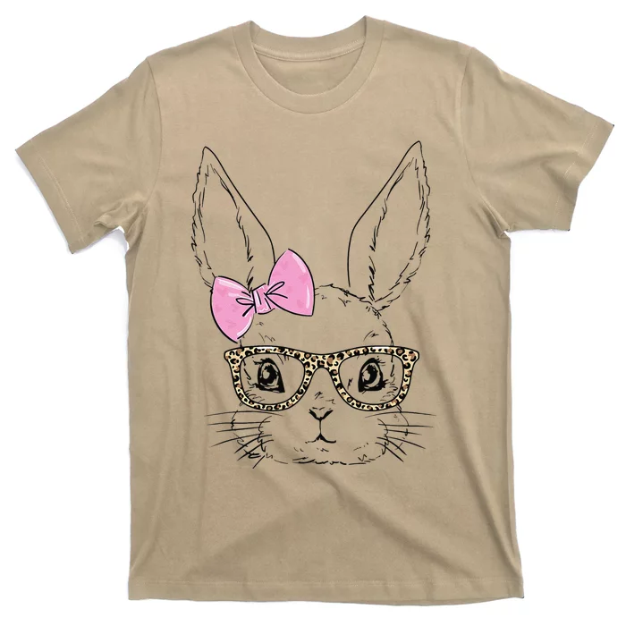 Easter Bunny Leopard Glasses Bow Tie Easter Day Women T-Shirt