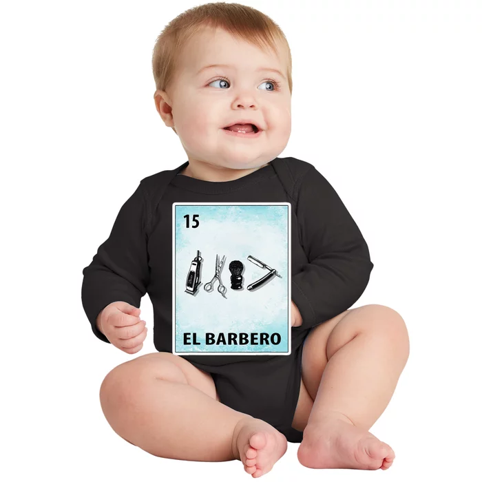 El Barbero Mexican Barber Cards Baby Long Sleeve Bodysuit