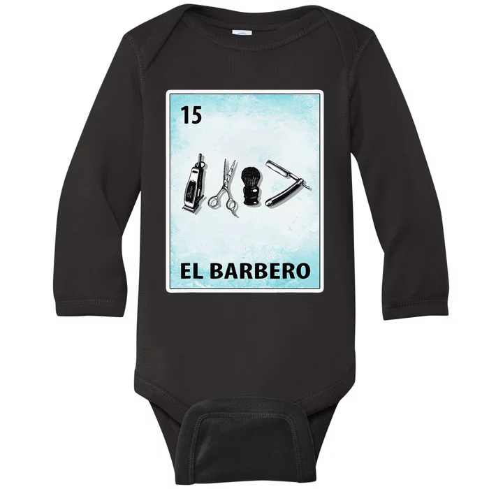 El Barbero Mexican Barber Cards Baby Long Sleeve Bodysuit