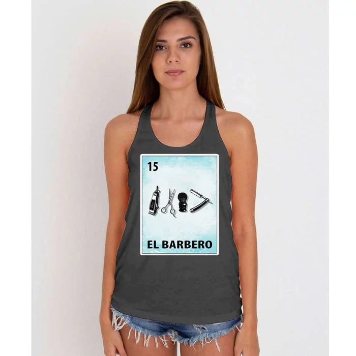 El Barbero Mexican Barber Cards Women's Knotted Racerback Tank