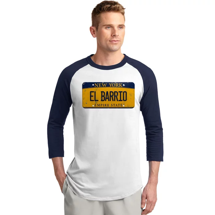 El Barrio New York Distressed License Plate Baseball Sleeve Shirt