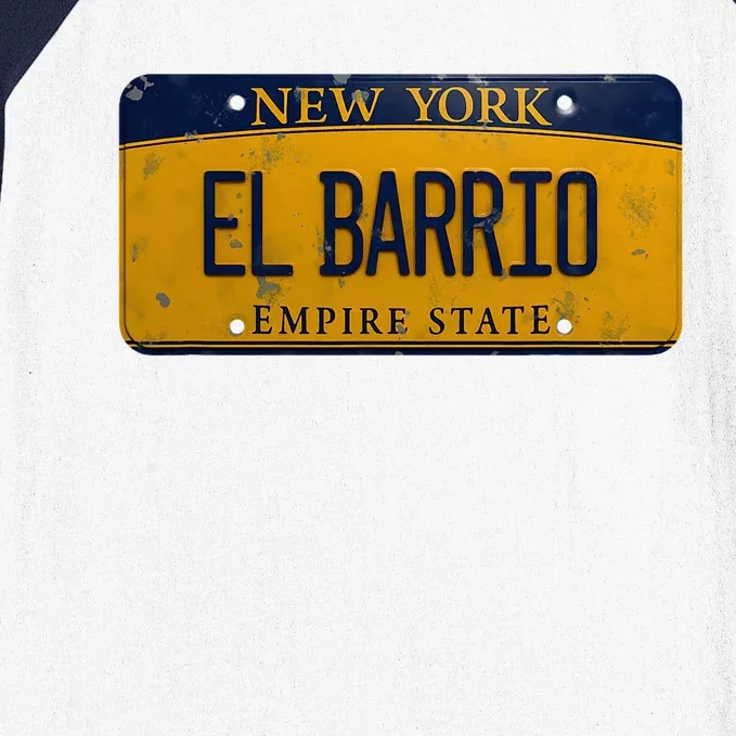 El Barrio New York Distressed License Plate Baseball Sleeve Shirt