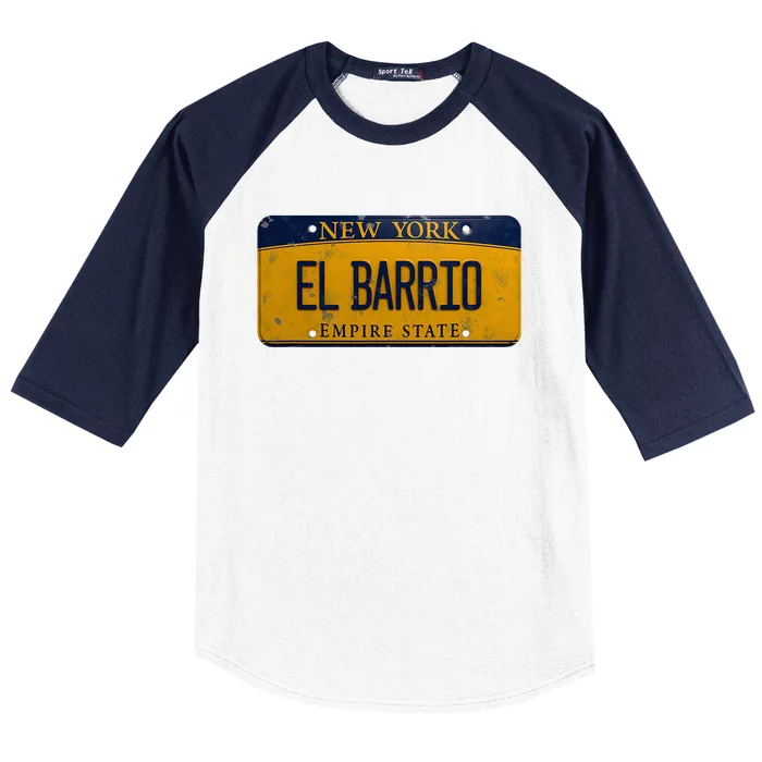 El Barrio New York Distressed License Plate Baseball Sleeve Shirt