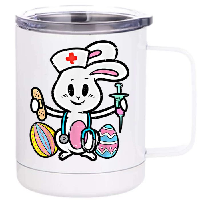 Easter Bunny Nurse Stethoscope Cute Rabbit Scrub Top Gift Front & Back 12oz Stainless Steel Tumbler Cup