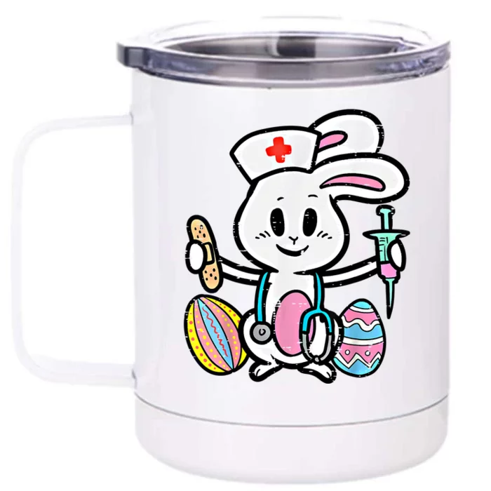 Easter Bunny Nurse Stethoscope Cute Rabbit Scrub Top Gift Front & Back 12oz Stainless Steel Tumbler Cup