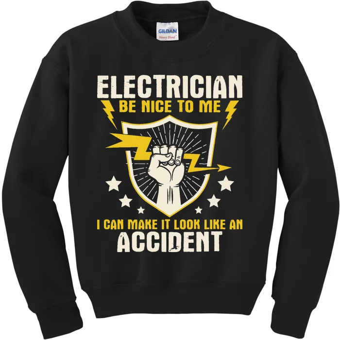 Electrician Be Nice To Me Wireman Lineman Electrical Work Kids Sweatshirt