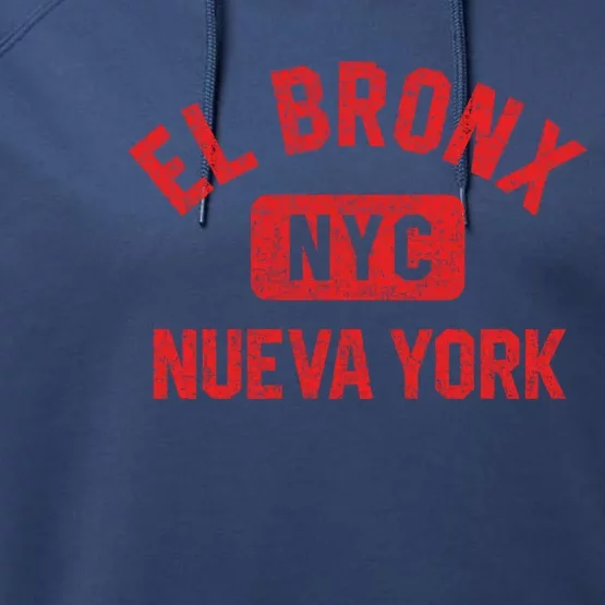 El Bronx Nueva York Nyc Gym Style Distressed Red Print Gift Performance Fleece Hoodie